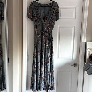 Lulus Blue Floral Wrap Maxi Dress